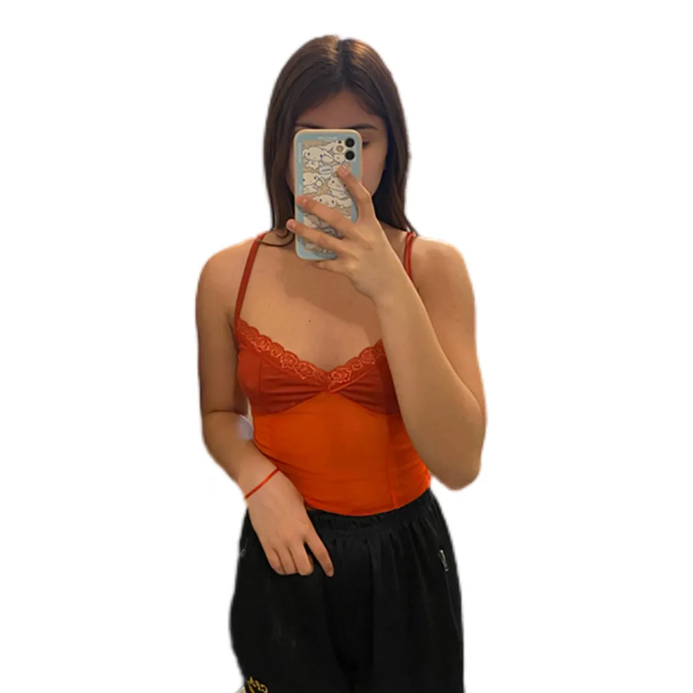 

New Fashion Red Mesh Sexy Women Summer Sexy Casual Sleeveless Cut-Out Lace Short Tee Shirt Crop Top Vest Strap Tank Top Blouse