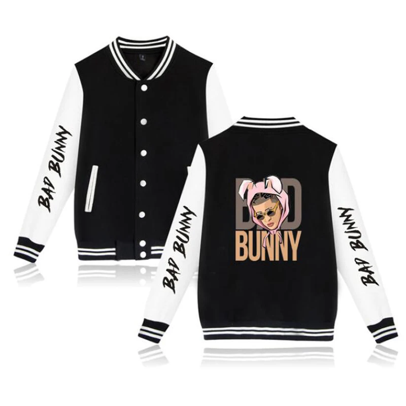 Bad Bunny Baseball Jacket Uniform Men's Jackets Streetwear Hip Hop Oversized Sweatshirt Bad Bunny Hoodie Casual Sportswear