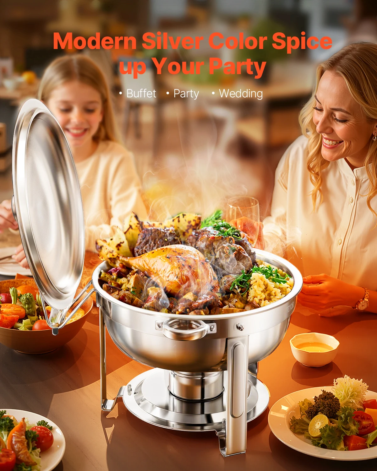 SucceBuy 2Pack 5QT Chafing Dish Buffet Set Stainless Steel Chafer w/ 2 Full Size Pans Round Catering Warmer Server Lid Water Pan