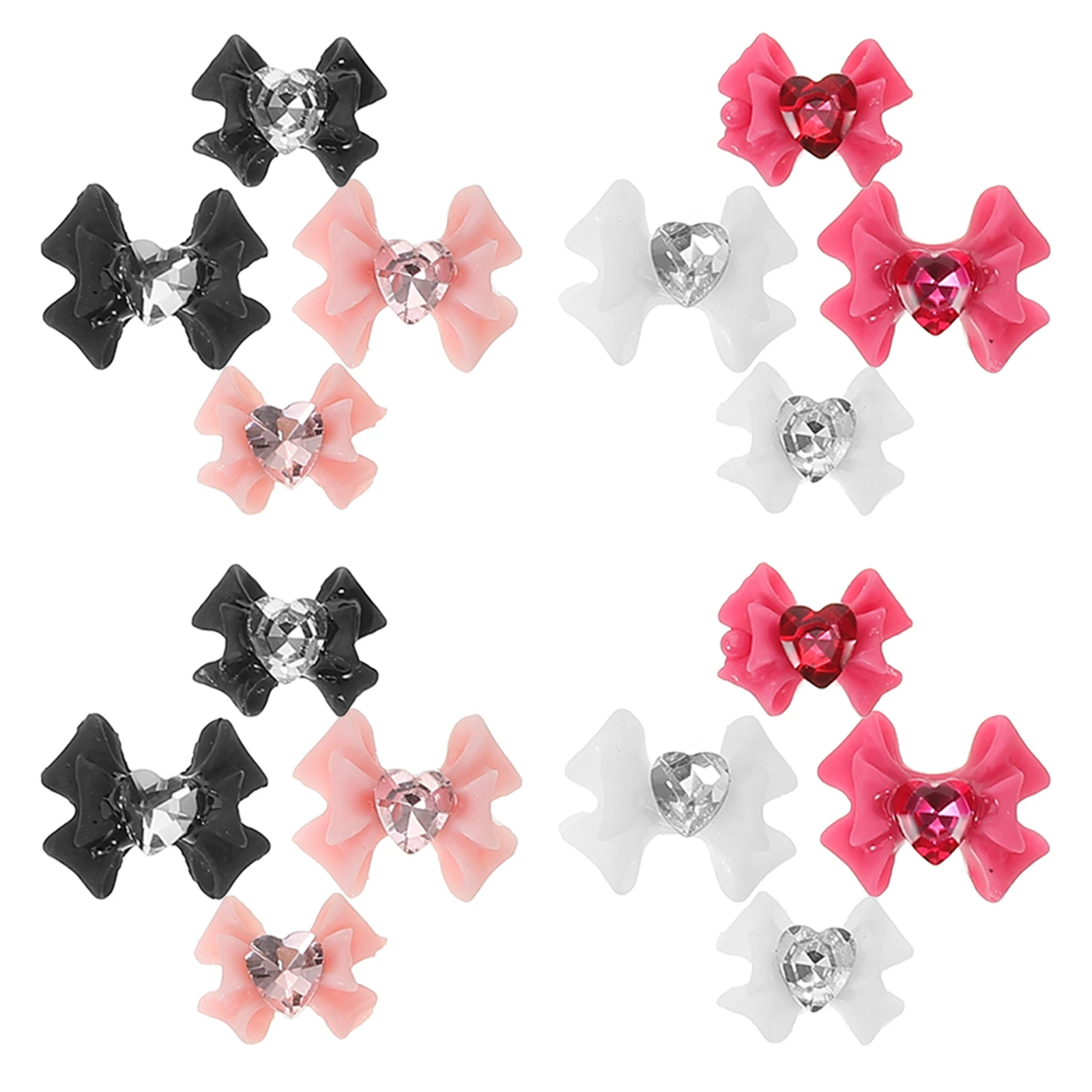 

40pcs Bow Nail Accessories Rhinestones Charms Manicure Decorations Pink White Black Deep Pink DIY Ornaments