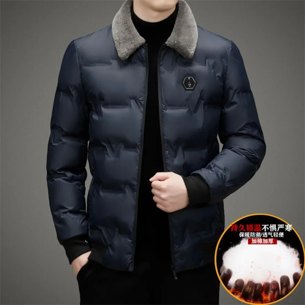 Chaqueta de algodón gruesa para hombre, Chaqueta corta de algodón con cuello de terciopelo y abrigos Parkas de diseño cálido y resistente al viento