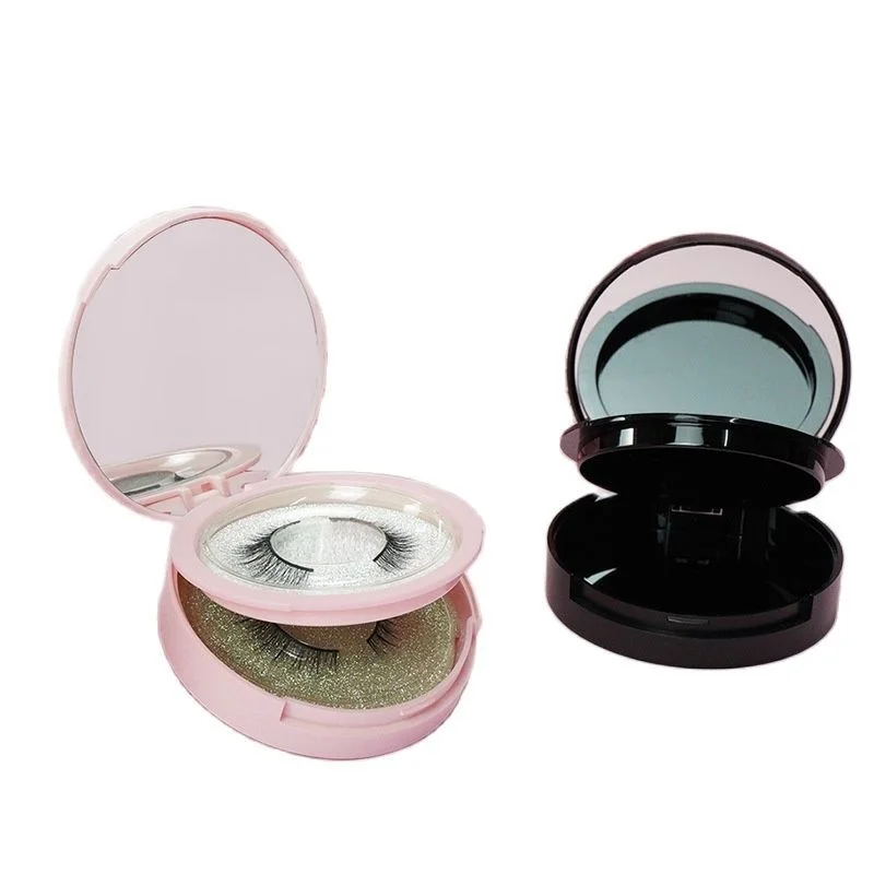 Empty Blush Compact Pressed Powder Case Matte Pink Black 2 Pairs Lashes Holder Storage False Eyelash Packaging Box 10pcs