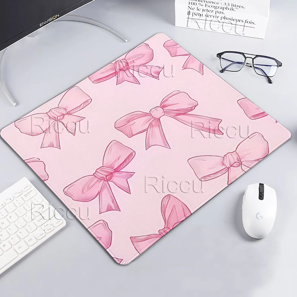 Pink Bow Mouse Pad Small Square Anti-Slip Rubber Computer Keyboard Desk Mats Office Accessories Mouse Mat Stitched Edge Playmats