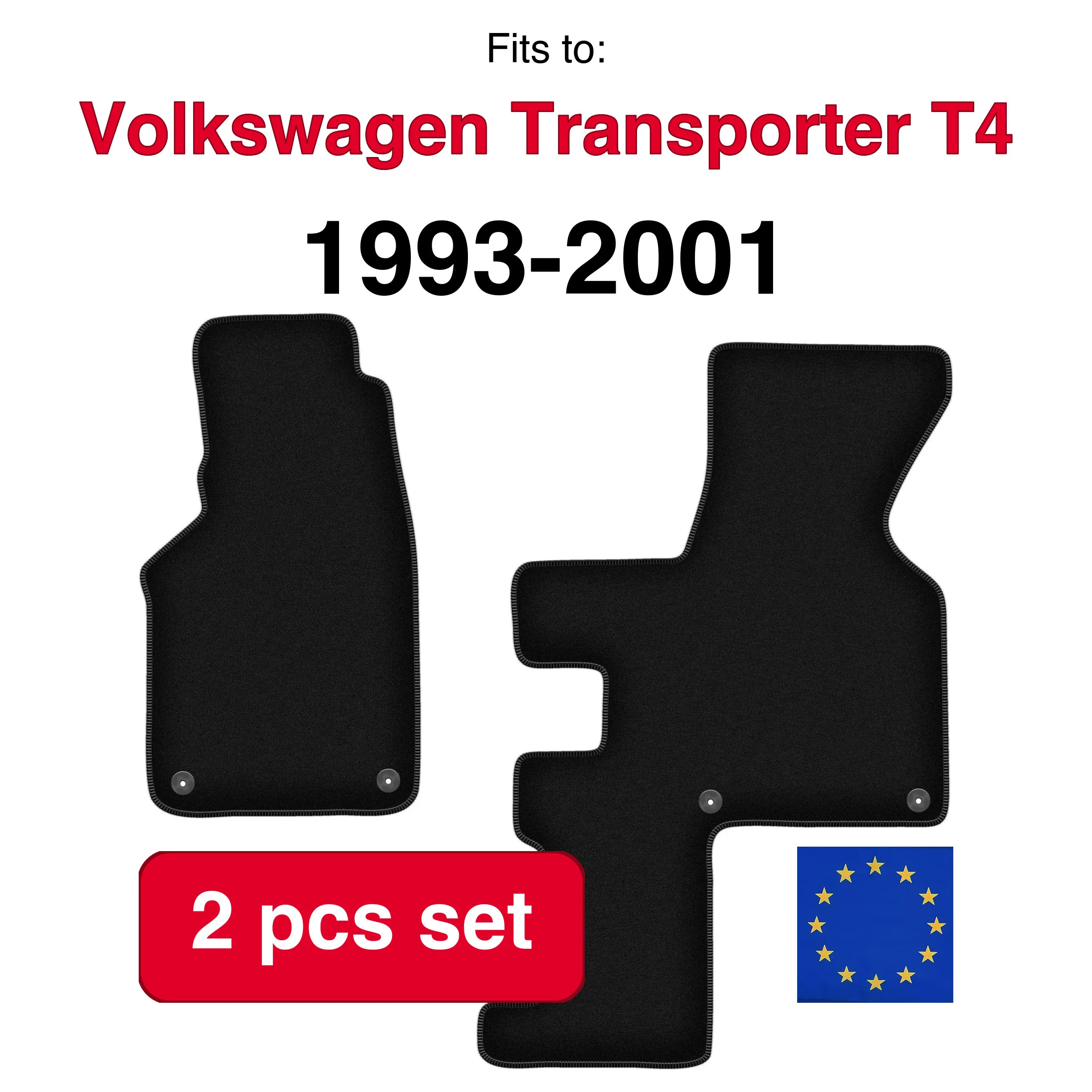 Velour vloermattenset voor Volkswagen Transporter T4 Caravelle Handgeschakeld (1993-2001) - Zwart (2 stuks) auto passende matten autoset