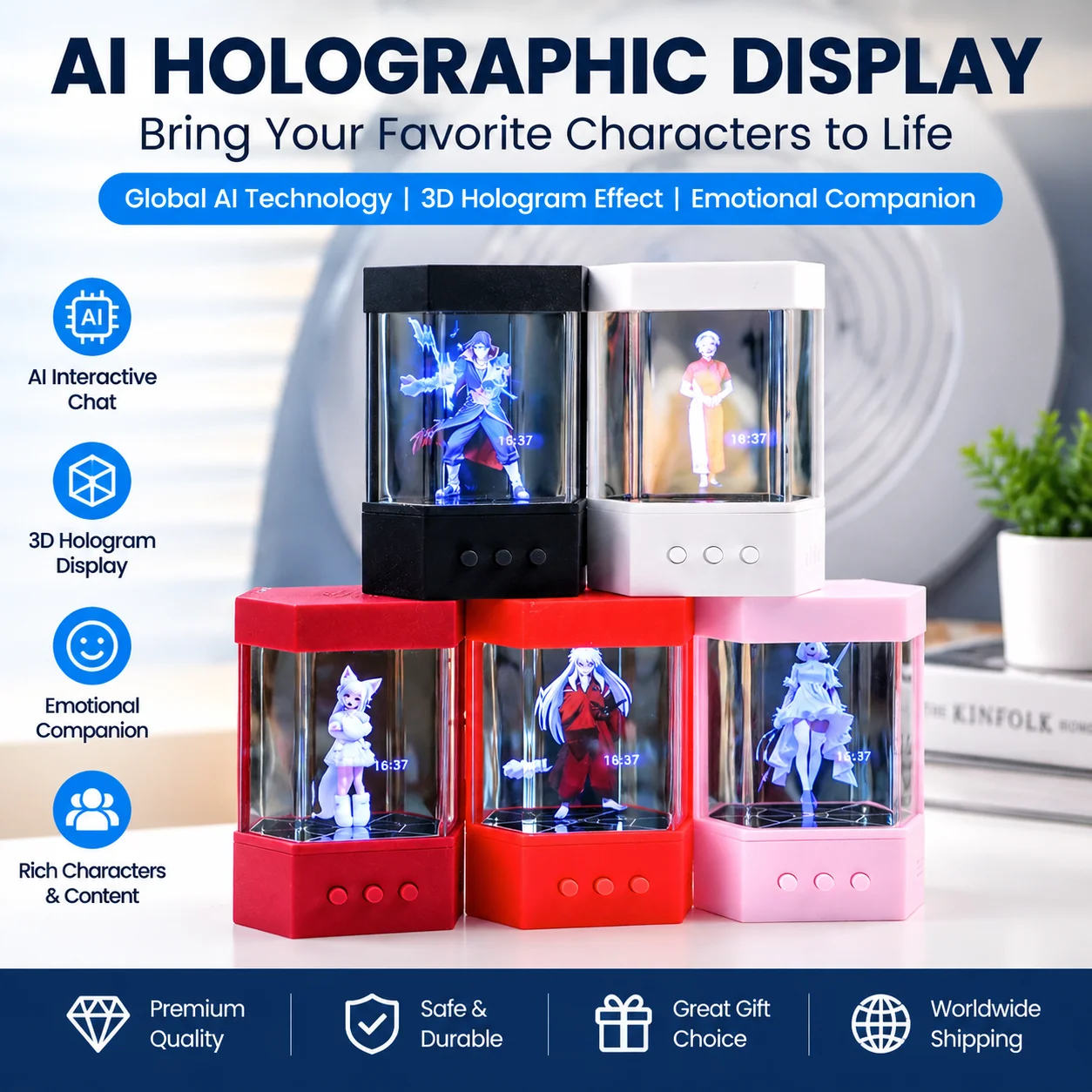 AI Desktop Intelligent Holographic 3D Projection Cabin Interactive Chatting DeepSeek Music Listening, Clock, Fashionable Gadget