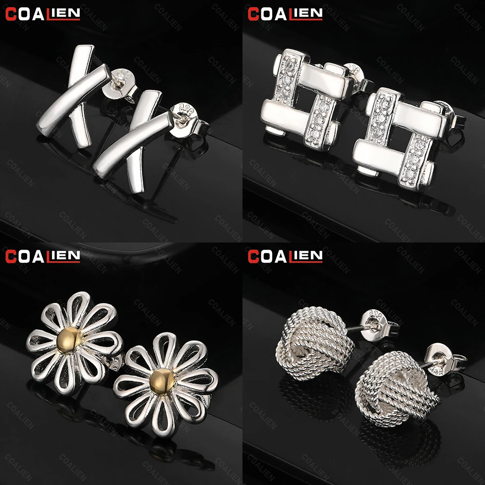 

COALIEN 925 Sterling Silver Irregular Square Earrings Women Fashion Charm Party Holiday Gift Jewelry