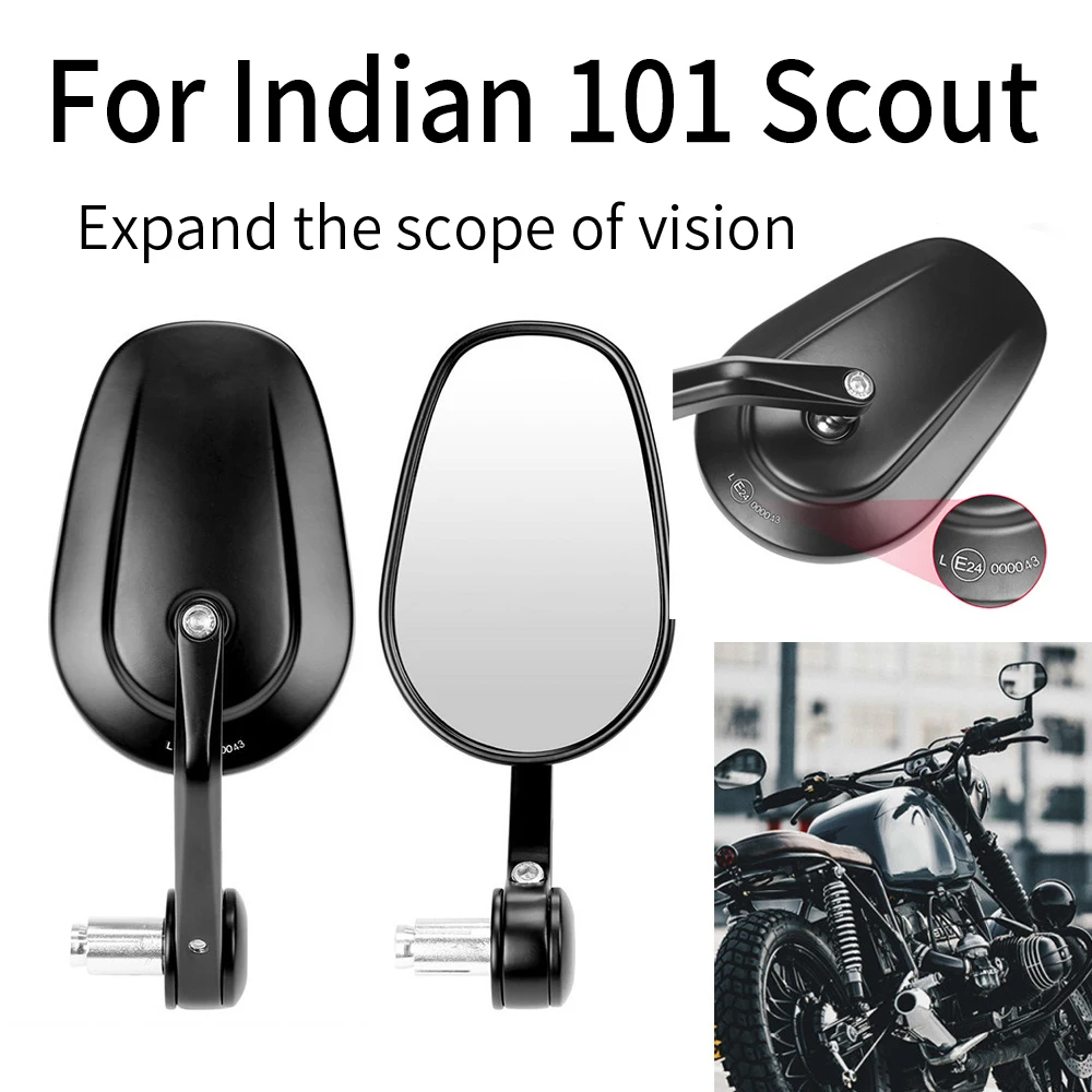 

For Indian 101 Scout Cruiser Motorcycle Rearview Mirrors Handlebar Side Mirrors Oval Wide Angle Vision Aluminum Alloy