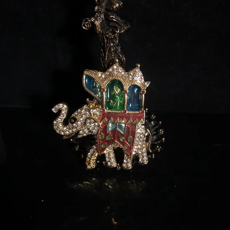 Retro Color Enamel Glaze Corsage Heavy Industry Light Luxury Inlaid Jewel Diamond Lucky Elephant Shape Brooch Middle Ancient Ani