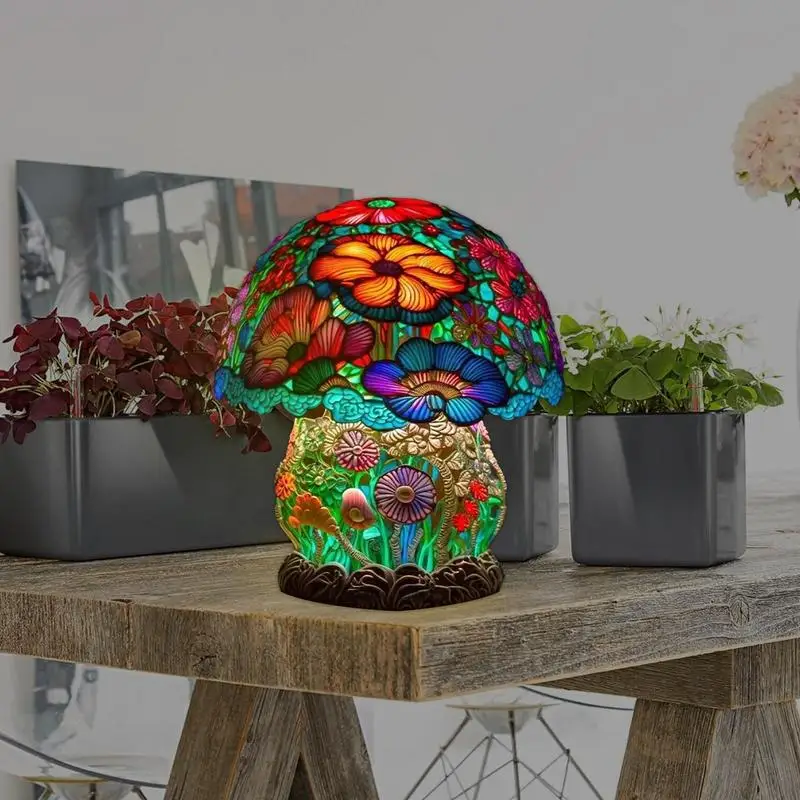 Colorful Mushroom Desktop Lamp Fantasy Colored Decorative Mushroom Night Light Resin Plant Shape USB Charging Bulb Lamp Dark