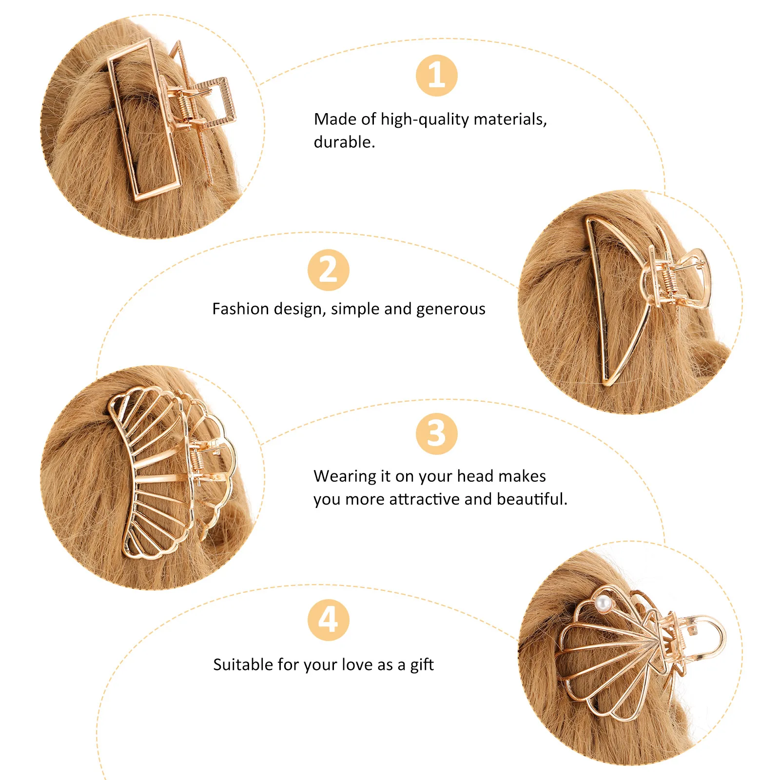 

4Pcs Golden Alloy Metal Hair Claw Banana Clips French Design Jaw Clips Non-Slip Hair Catches for Women Golden Ponytail Claw