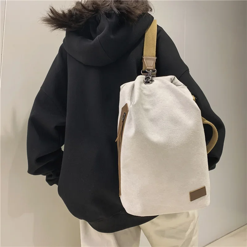 2024 Trend Retro Men\'s Canvas Chest Bag Hip Hop Streetwear Youth Shoulder bag Minimalist Large Capacity Crossbody Bags for Men