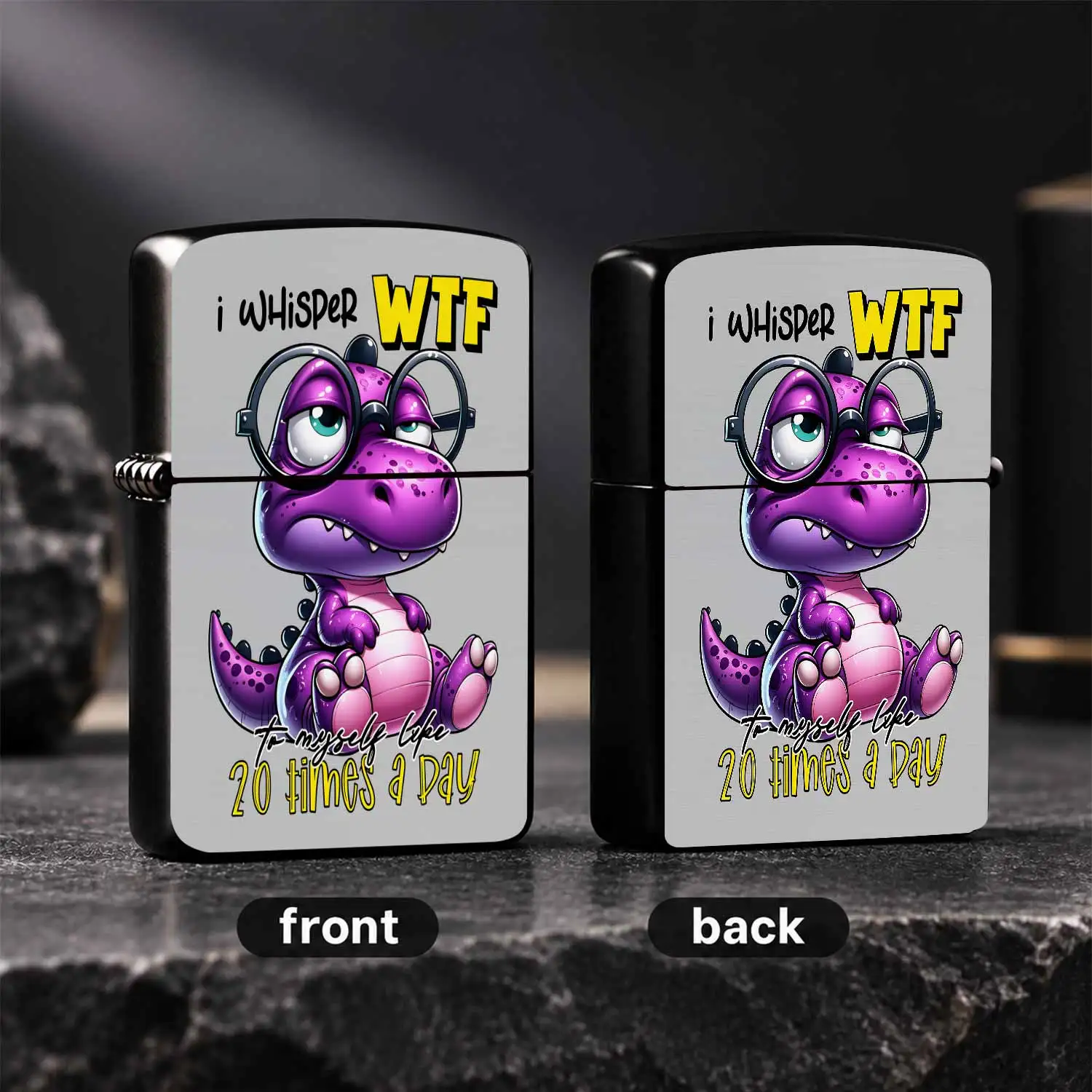 Cartoon Purple Dinosaur Lighter Cute Chubby Dino With Oversized Round Glasses Funny Sarcasm Slogan Design Portable Daily Use Igniter Novelty Fun Accessory Nice Gift For Friends Family Suitable For Indoor Outdoor Various A Humorous And Inter