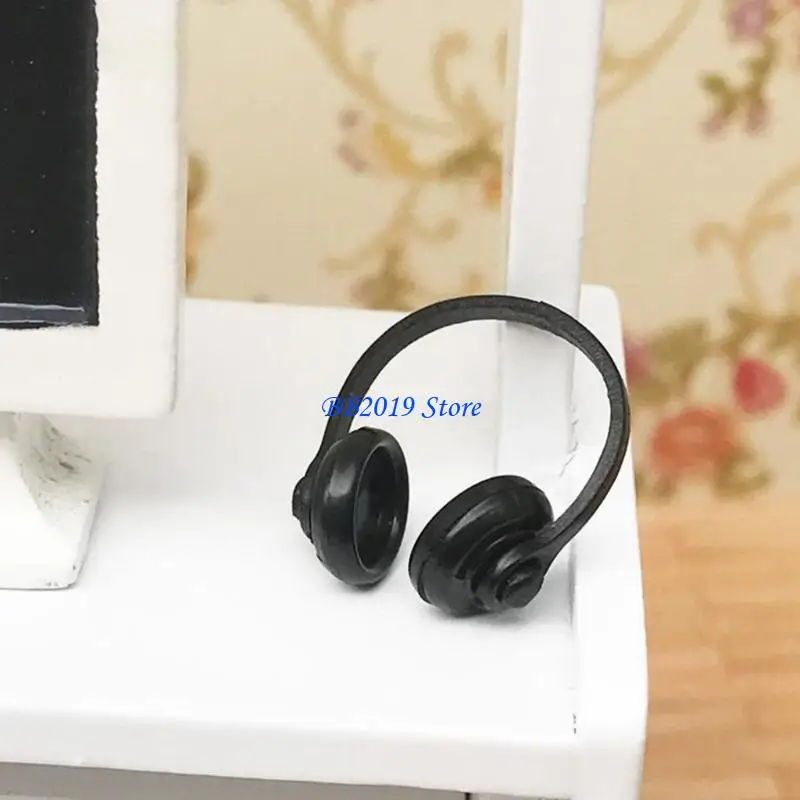 

Q0KB Black Red White Dollhouses Headphones For Miniature Scenes Headset Plastic Design