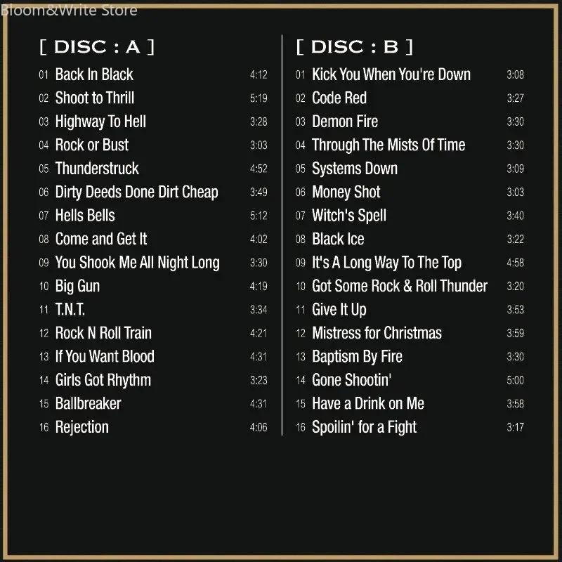 AC/DC Classic Rock CD Album 1:1 Master Tape Direct Cutting Lossless Music Disc Hard Rock Hits Compact Disc For Car & Home Stereo