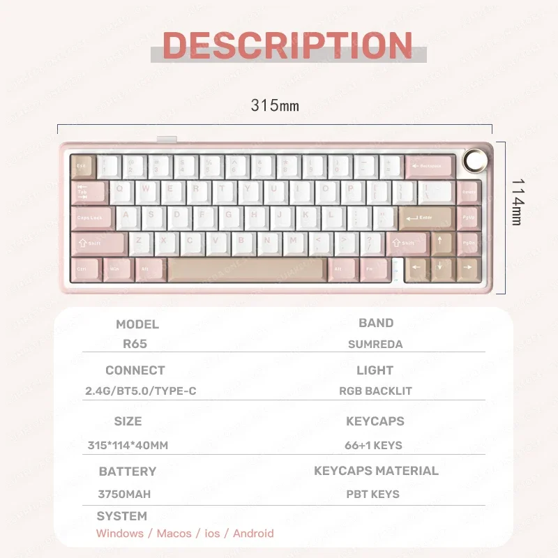 R65 Mini Gaming Clavier Mécanique 67Key 2.4G Sans Fil Bluetooth Gamer Clavier TYPE-C Filaire RVB Hotswap Clavier Sans Contact