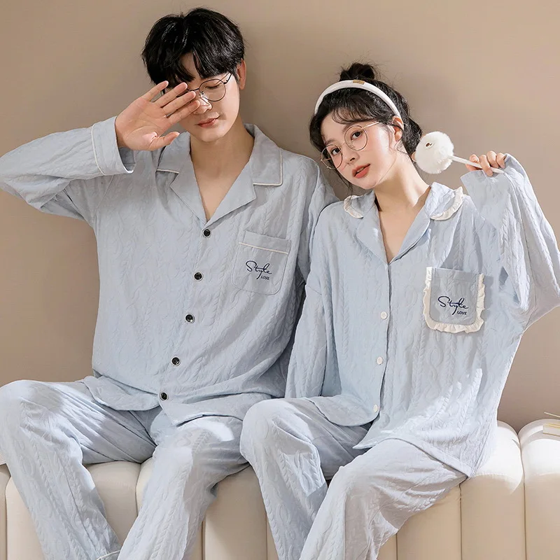 2023 Cotton Couples Pajamas Set Autumn Cardigan Homewear for Lovers Spring Men and Women Matching Pijamas Hombre Mujer Pyjamas