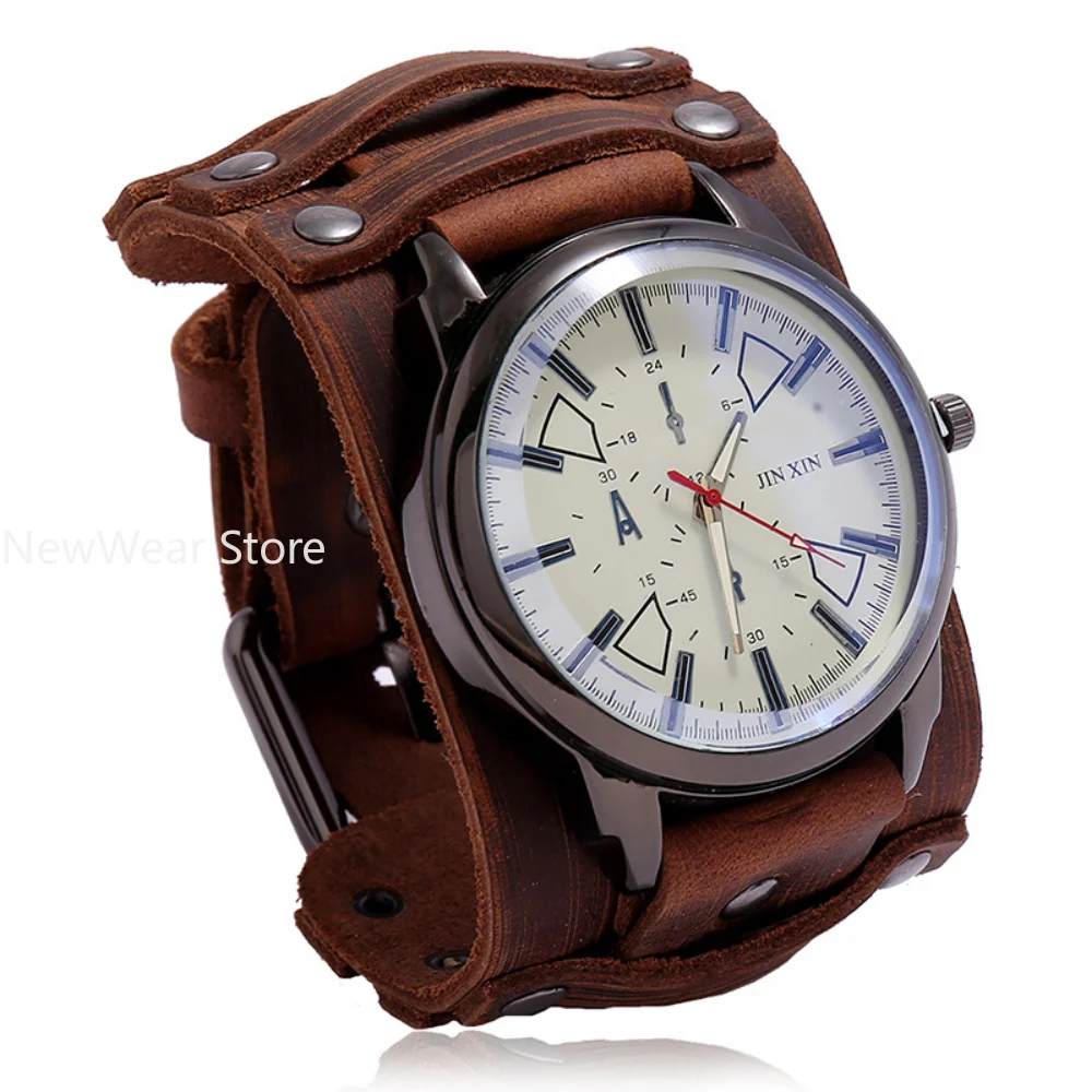 

Retro Men's Watches Classic Luxury Business Quartz Watch Fashion Big Dial Leather Strap Date Wristwatch for Men