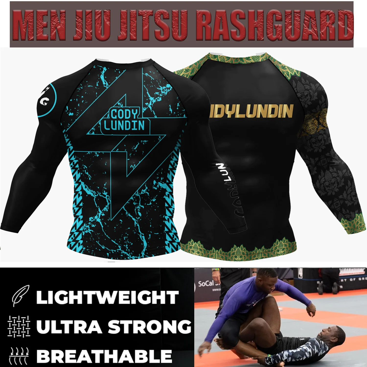 Cody Lundin Men  Jiu jitsu BJJ Rashguard No Gi T-Shirt Sun Protection Shirt Long Sleeve For Running Custom Grappling Rash Guard