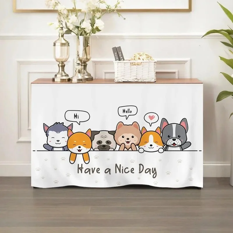 VIKAMA Cute Cartoon Puppy Long Cabinet Curtain Have A Nice Day Letter Print Fabric Dust-proof Curtain Kitchen Decor