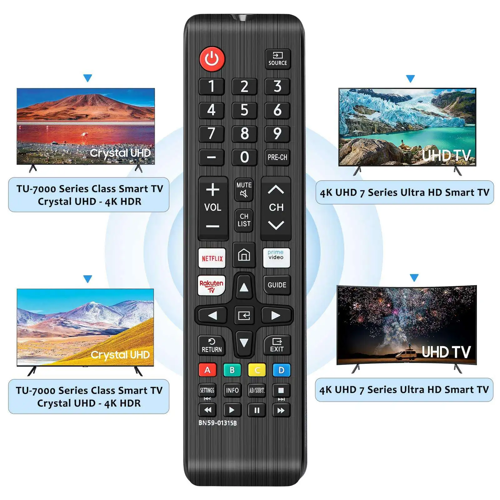 Pengganti Remote Control BN59-01315B untuk TV pintar Samsung TV with dengan Video Netflix Prime