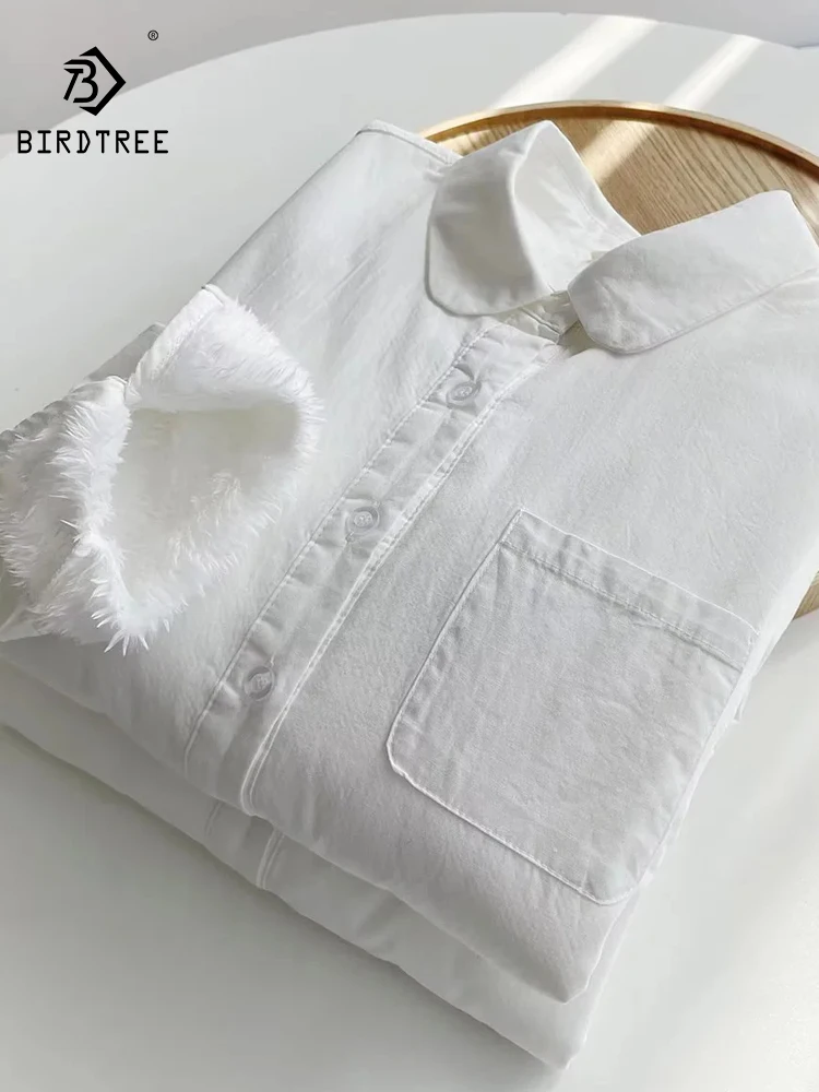 

New 2025 Autumn Cotton Long Sleeve Fleece Shirt, Women Turn-down Collar Pocket, Mori Girl Warm Basic Chic Loose Blouse T5N121CC