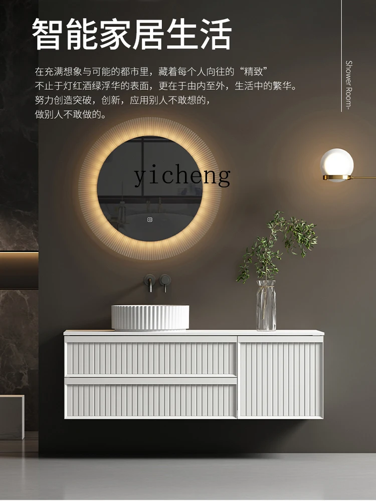 

ZK solid wood lacquered rock slab integrated bathroom cabinet combination modern simple hand wash basin bathroom washbasin