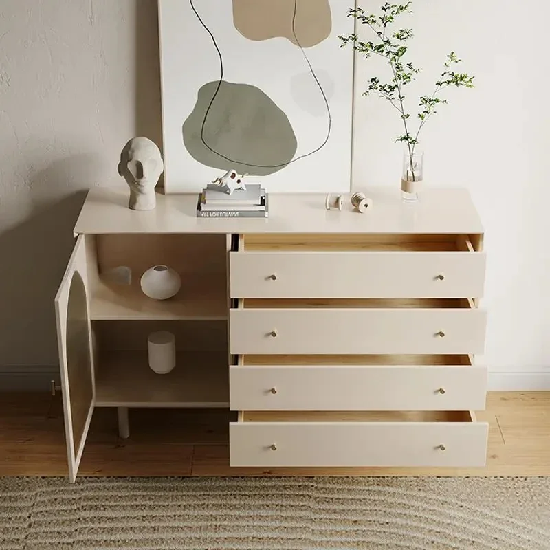 

A Creamy Style White Sideboard With Rock Slab Top Large Storage Space Home Furniture Modern Cabinet Solid Wood Chests Of Drawers