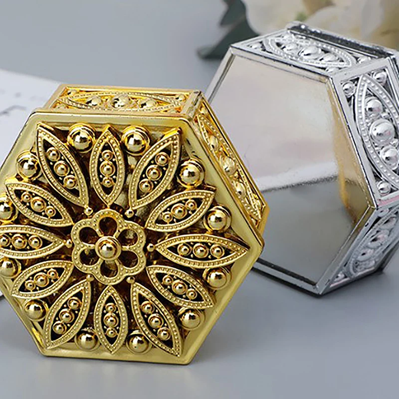 Hexagon Creative Plastic Candy Box Wedding Vintage Candy Boxes Chocolate Gift Treat Boxes Party Favor Hollow Gold Silver Box