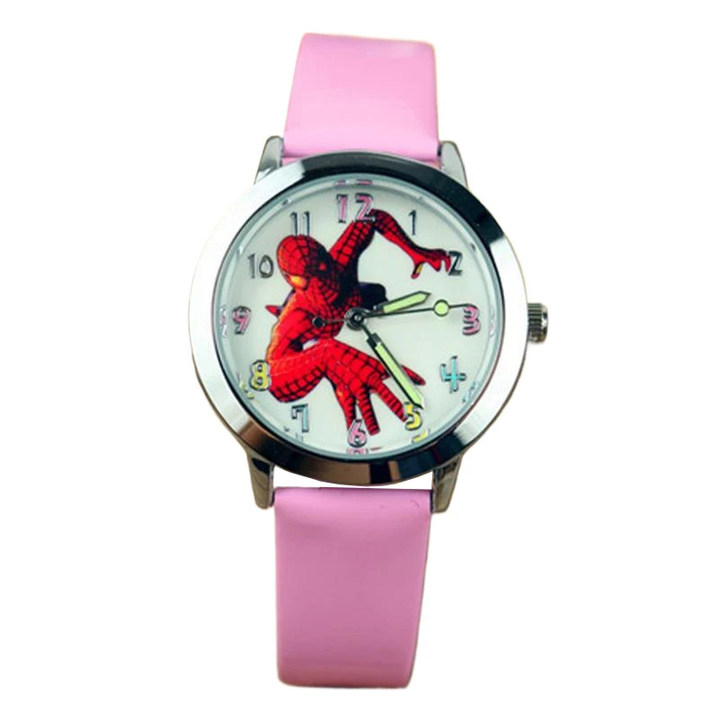 Miniso Anime Cartoon Marvel Spiderman Boys Students Round Quartz Luminous Watch Children Leather Belt Wristwatch Christmas Gift