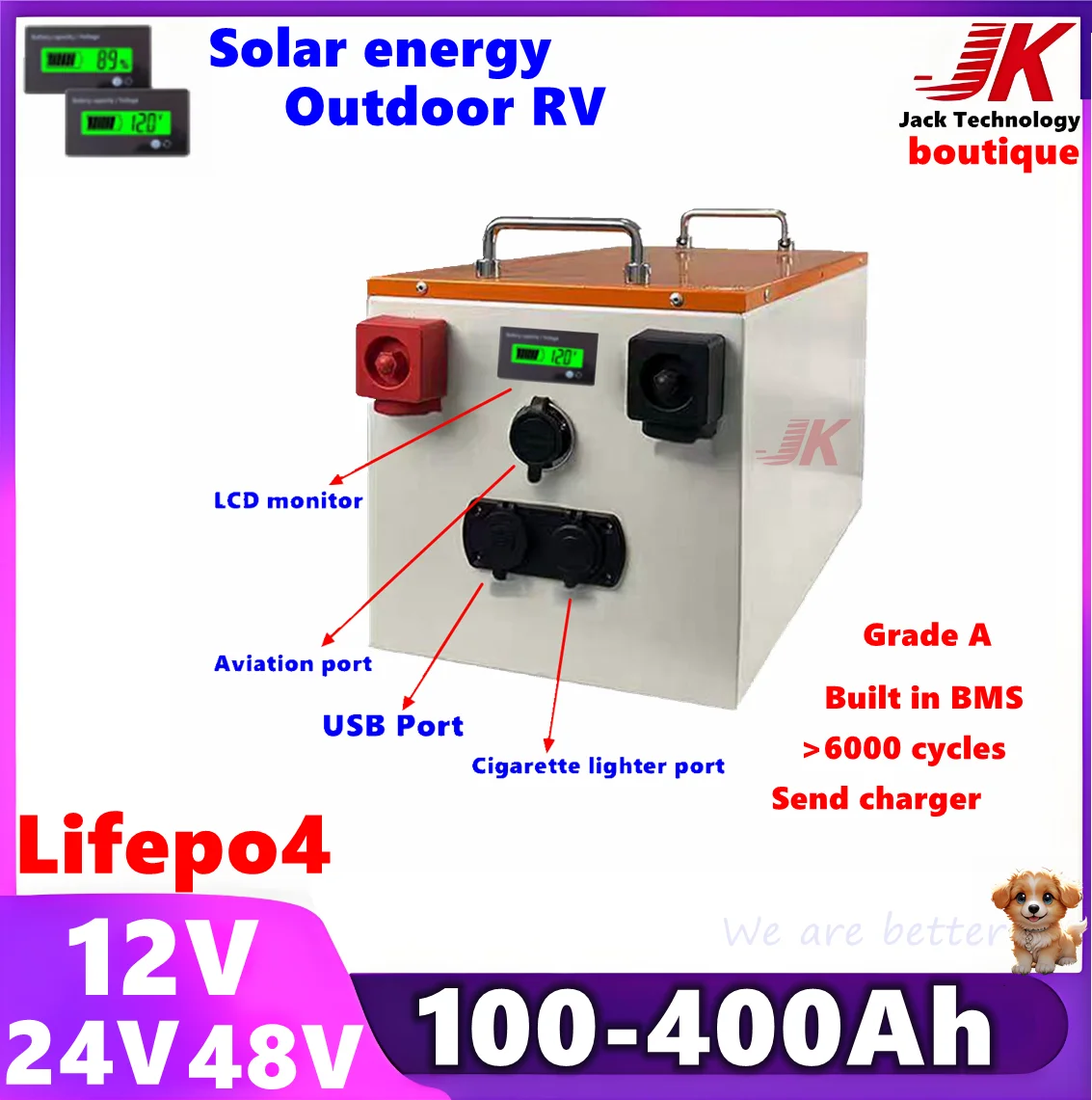 JK 12V 24V 48V Lifepo4 100Ah 200Ah 300Ah 400Ah Battery For Camping Solar Inverter Motorhome Outdoor backup portable Power Supply