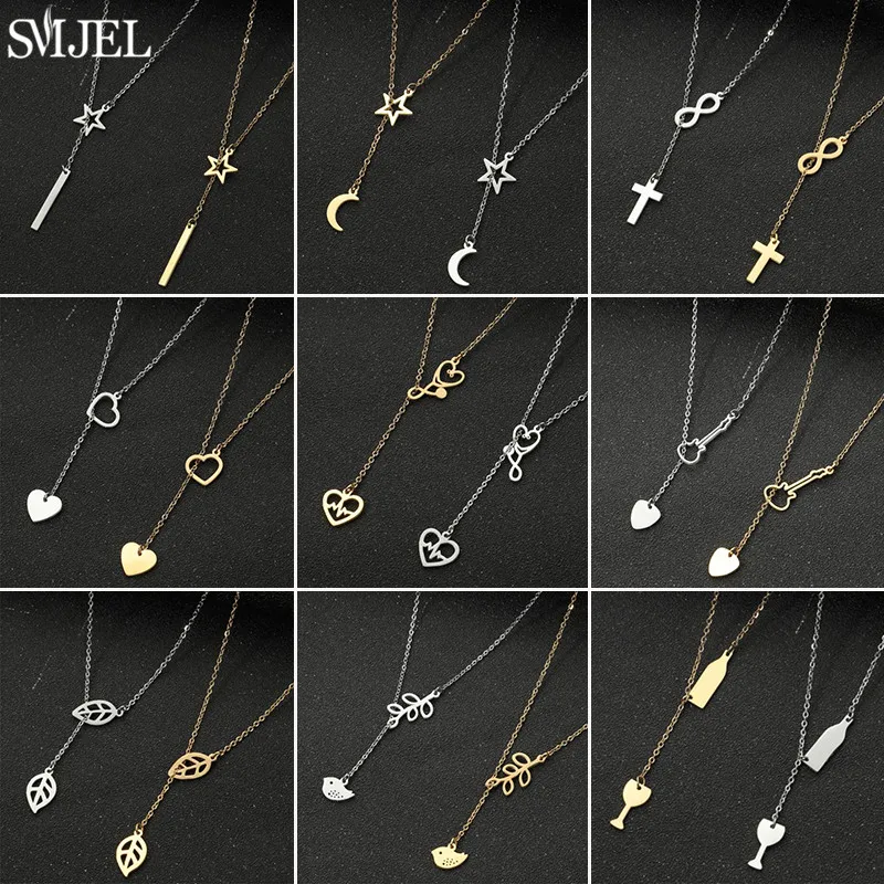 Женское ожерелье с цепочкой, уникальное Длинное колье с Y-образной цепочкой, украшение с декором звезда, месяц, крест, гитара, сердце, аксессуары для ключиц