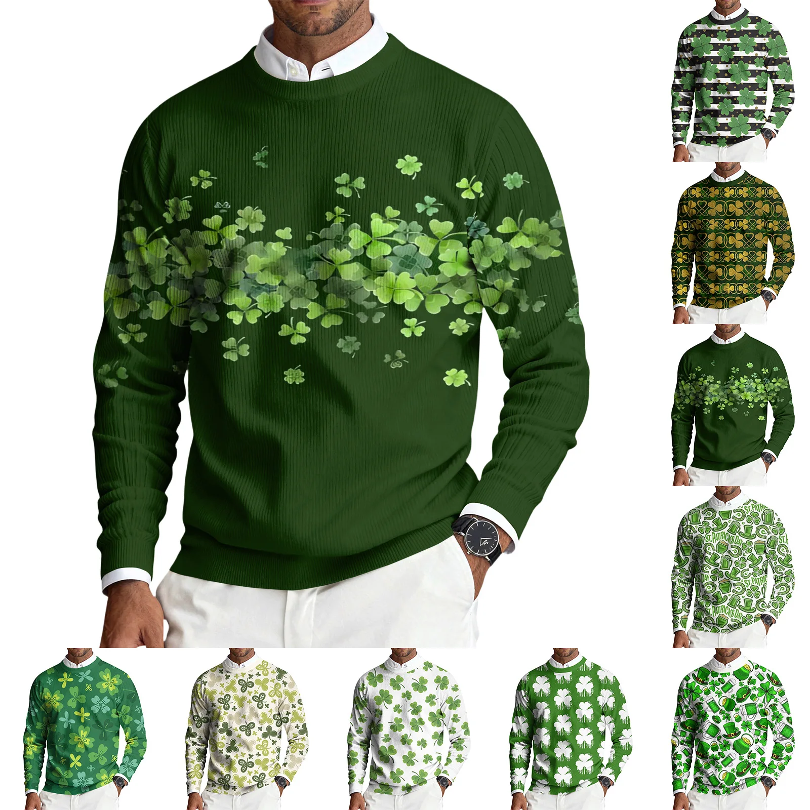 

Men's Sweatshirts St Patrick's Day Green Vintage Knit Graphic Sweatshirt Round Neck Pullover Autumn Winter Pullover Top