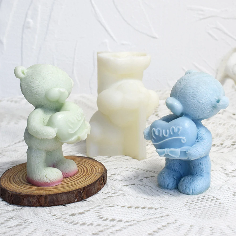 Express Love Bear Silicone Mold for Candle Making Tool 3D Animal Soap Resin Plaster Mould Valentine\'day Scent Gift Wedding Decor