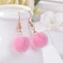 Korean Fashion Colored 1cm Faux Mink Fur Ball Versatile Internet Celebrity Hook Earrings Women Casual Jewelry Girl Party Gift