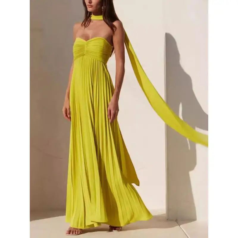 Pure kleur bruidsmeisje Dr 2025 grensoverschrijdend onafhankelijk station Svel geplooide jurk Dames Faion Ci Walk