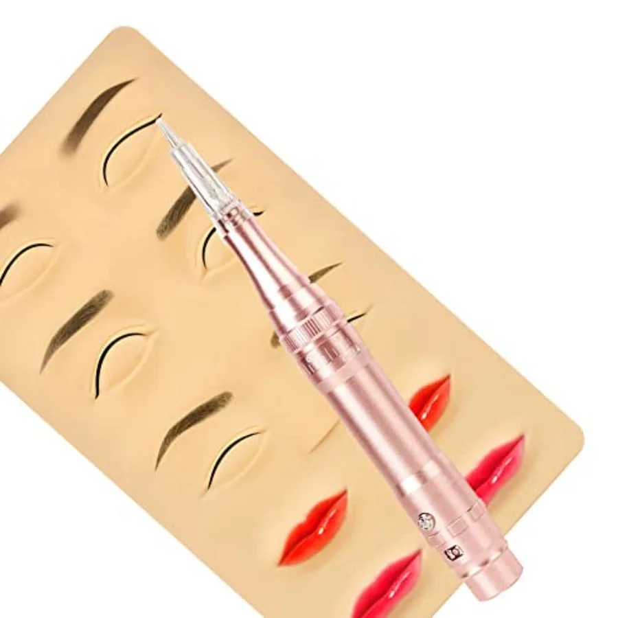 آلة الوشم الدوارة لقلم ماكياج دائم مع بطارية قابلة للشحن و10 قطع إبر لكحل الحاجب الاحترافي والشفاه T