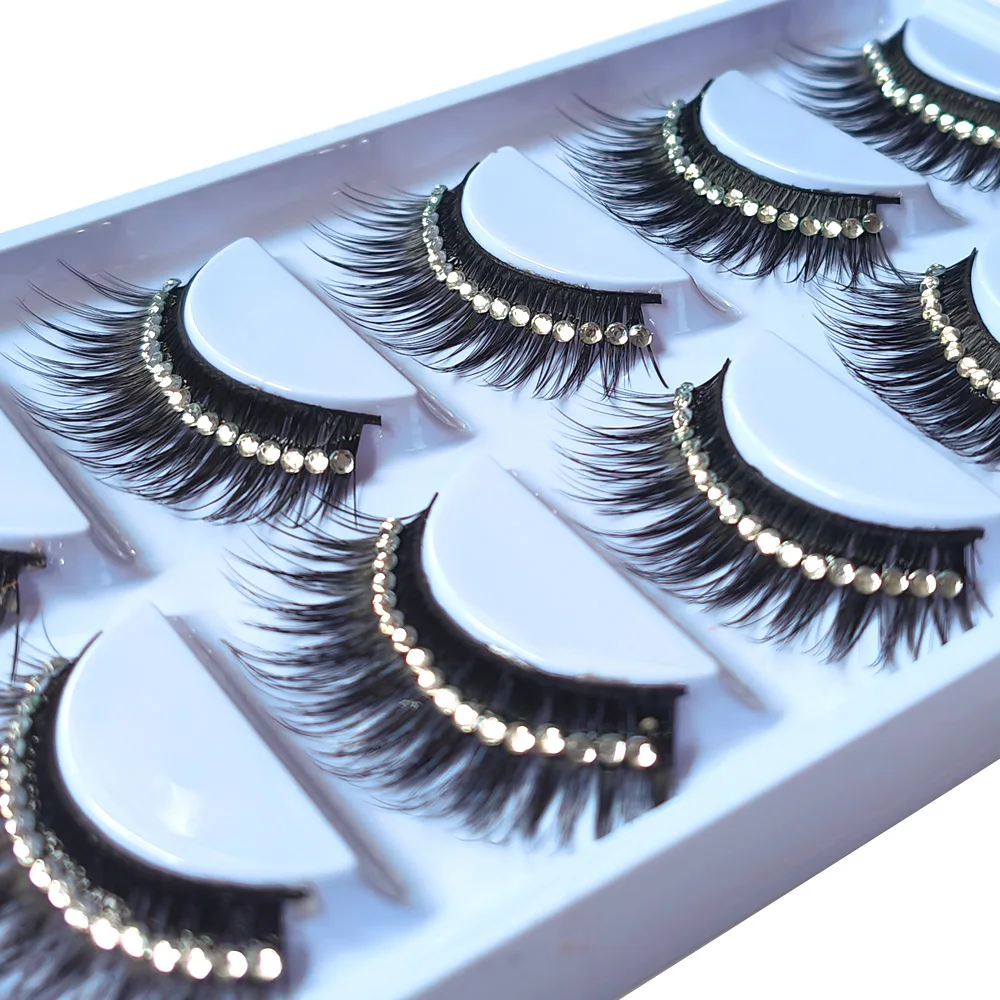 5 أزواج ماكياج الماس الرموش الصناعية طويلة سميكة ثلاثية الأبعاد طبقات التسلق رموش حفلة عرض مسرحي المنصة رمش مستحضرات التجميل