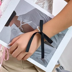 Vintage Ribbon Bracelet Women's Elegant Velvet Imitation Pearl Bracelet Bow Clavicle Chain Necklace Jewelry