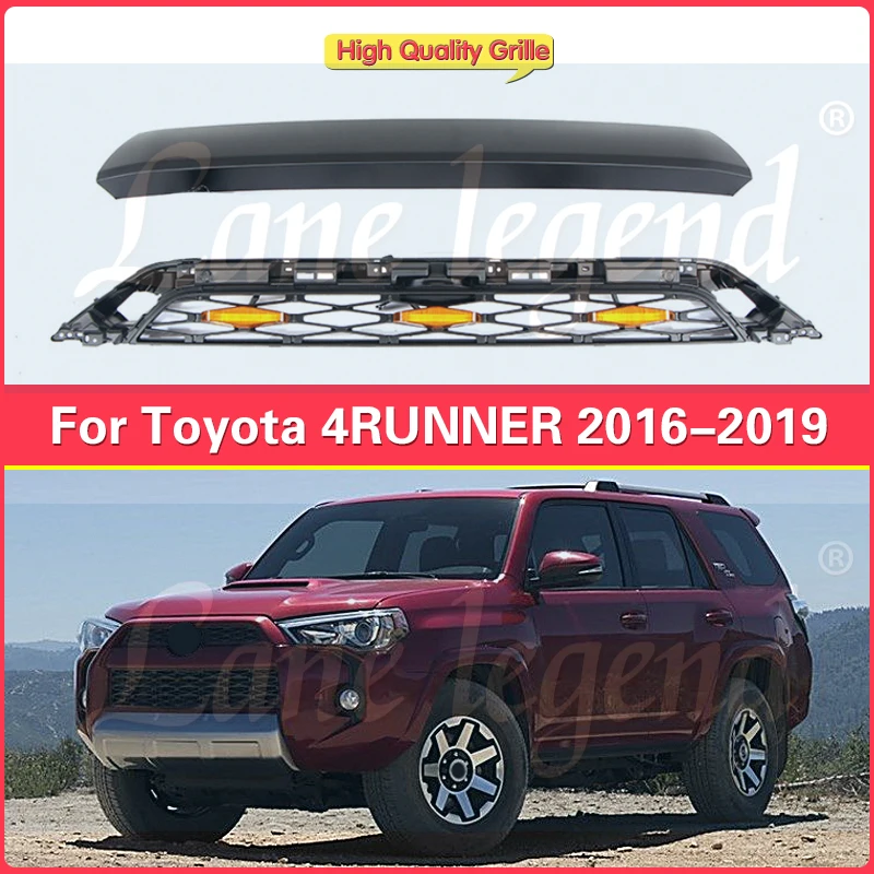 

Perfect Match Front Hood Bumper Grille Front Middle Grill Racing Grills With LED Lights Fit For Toyota 4runner 2016-2019