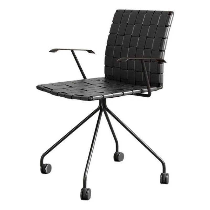 Modern simple light luxury saddle leather woven office chair swivel chair