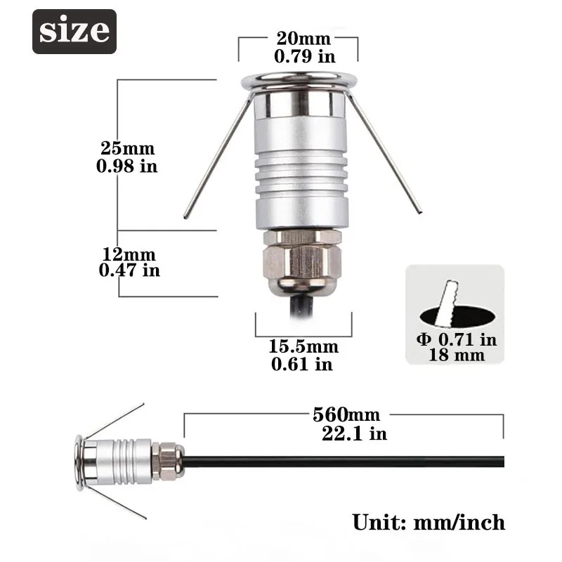 1W Mini Spotlight with Driver IP67 Outddor Outdoor Waterproof Step Stair Light 12V Interior Corridor Corridor Bathroom Spotlight