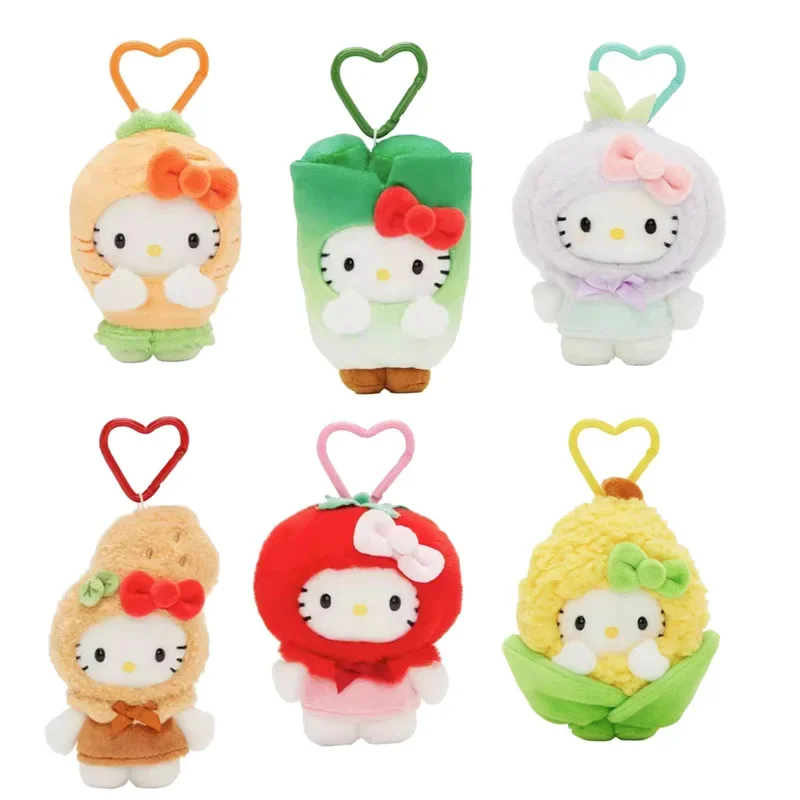 Anime Cute Hello Kitty Transform Fruit Vegetable Plush Pendant Kawaii Tomatoes Corn Onions Carrots Keychain Bag Decor Girls Gift