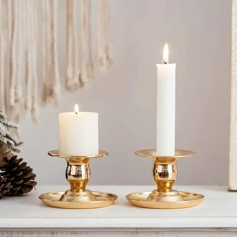 Iron Round Craft Candle Holder Creative Simple Romantic Candle Cup Table Decoration Rod Wax Socket Base Candle Tray
