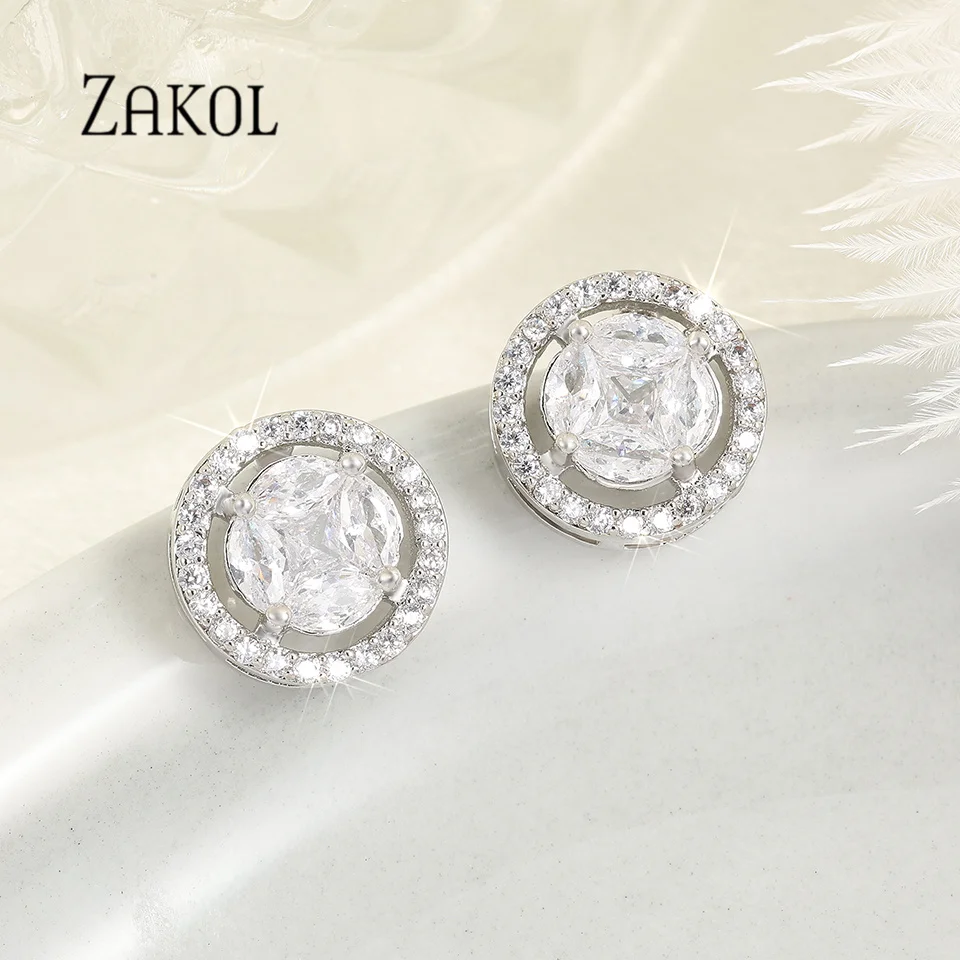 ZAKOL Simple Fashion Gold Color Copper Inlaid Zircon Stud Earrings For Women Luxurious Exquisite Daily Wear Charming Jewelry