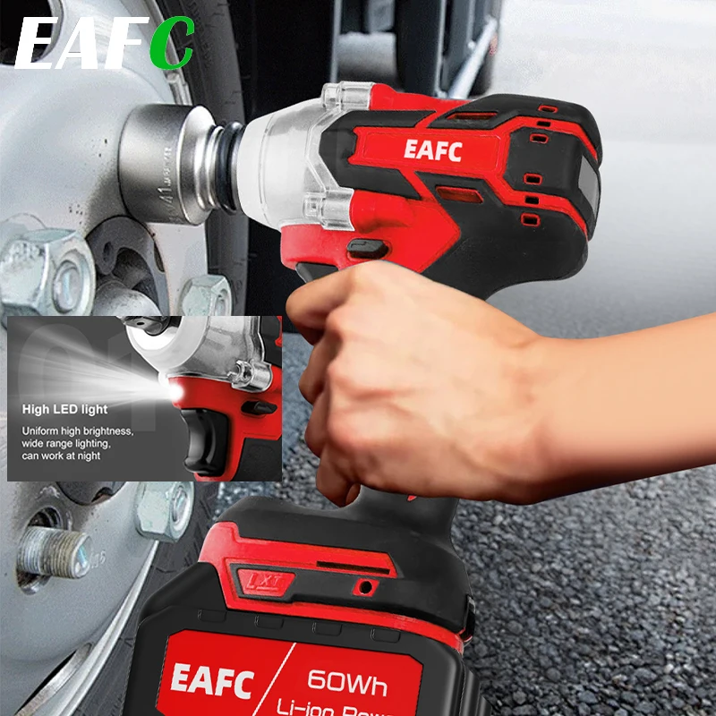 EAFC 350N.M Bürstenloser Akku-Schlagschrauber, wiederaufladbarer elektrischer Schlagschrauber, Bohrer, tragbares Elektrowerkzeug mit LED-Licht, 3-Gang-Einstellung für die Demontage von Autoreifen,