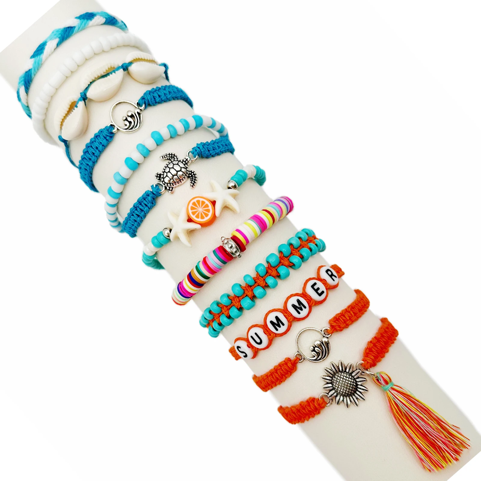 

12PCS/Set Beach Surf String Wave Cord Bracelets for Women Girls Teens Friendship Boho Handmade Waterproof Adjustable Anklets