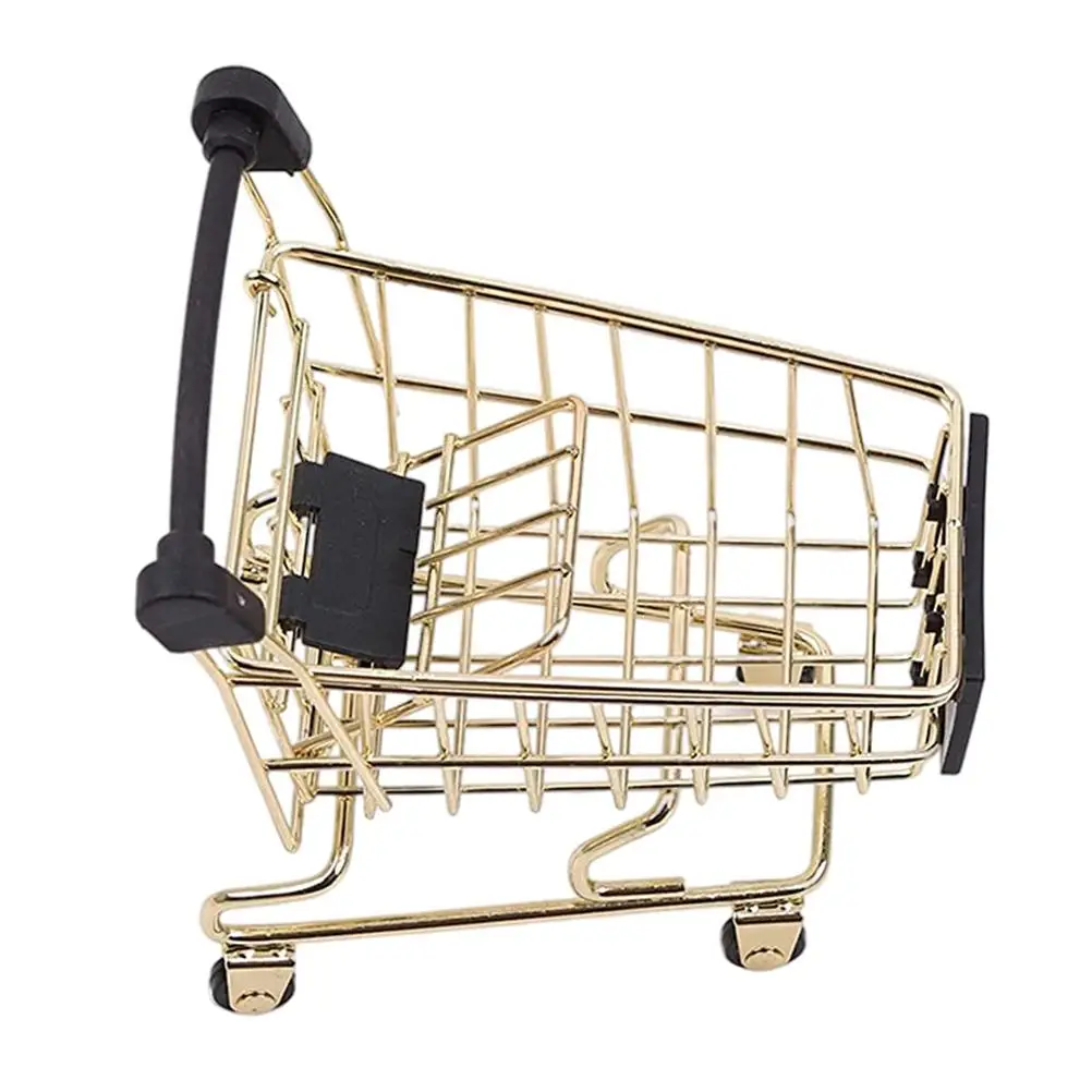 

Golden Mini Storage Basket Trolley Decorative Mini Trolley Storage Basket Hand Truck Bin Home Office ganization Container