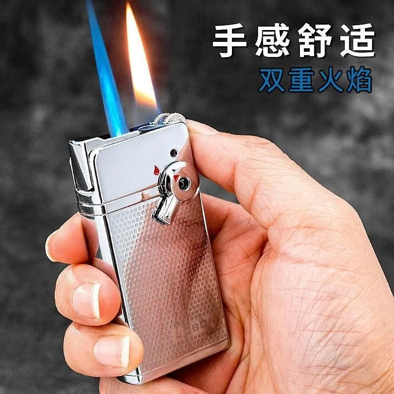 

double fire switch straight flame lighter windproof custom metal men's electronic grinding wheel cigarette lighting custom tide