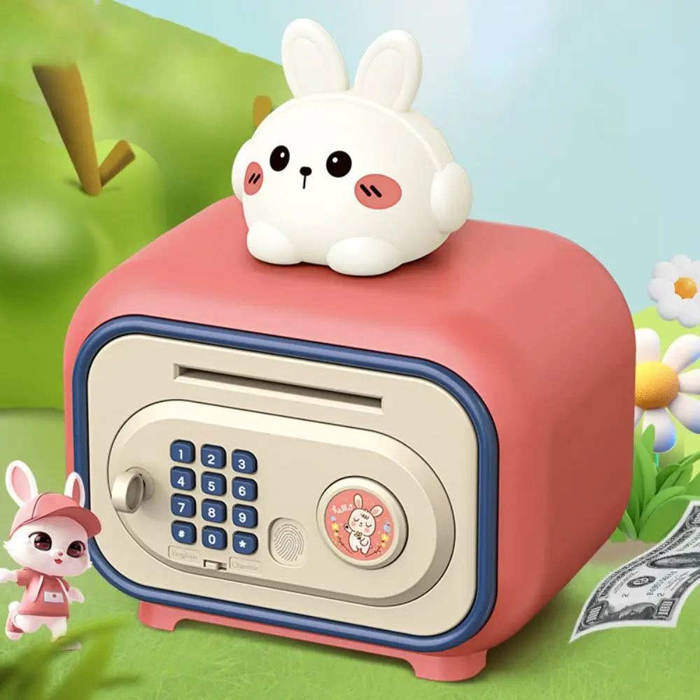 

Password Lock Automatic Roll-Up Savings Bank Fingerprint -Protected Voice Reminder Children Money Boxes Bear and Rabbit