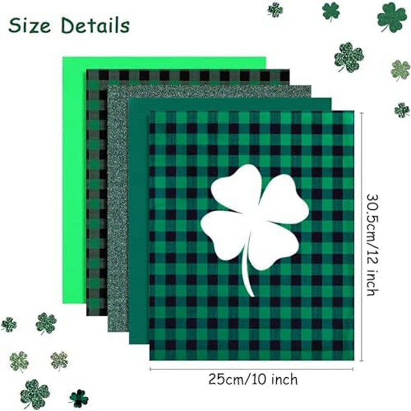 Christmas Heat Transfer Vinyl, 8 Sheets Green Glitter Plaidpattern Iron On Vinyl, Film Heat Press HTV Vinyl For DIY Durable
